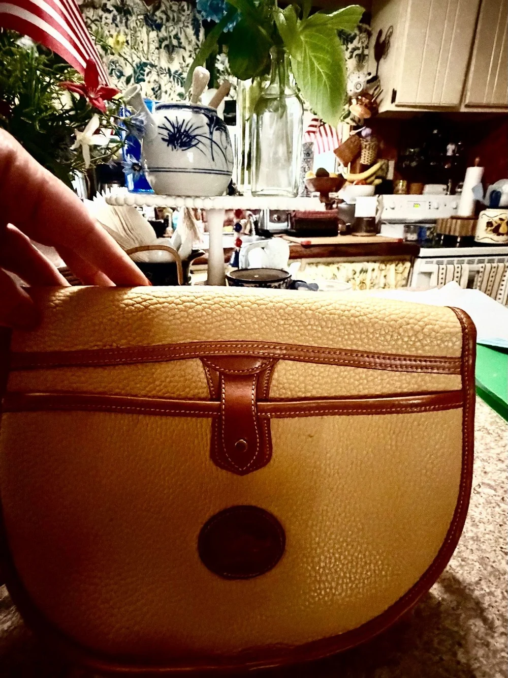 Dooney and BurkeTan and Brown Leather-Trim Saddle Bag